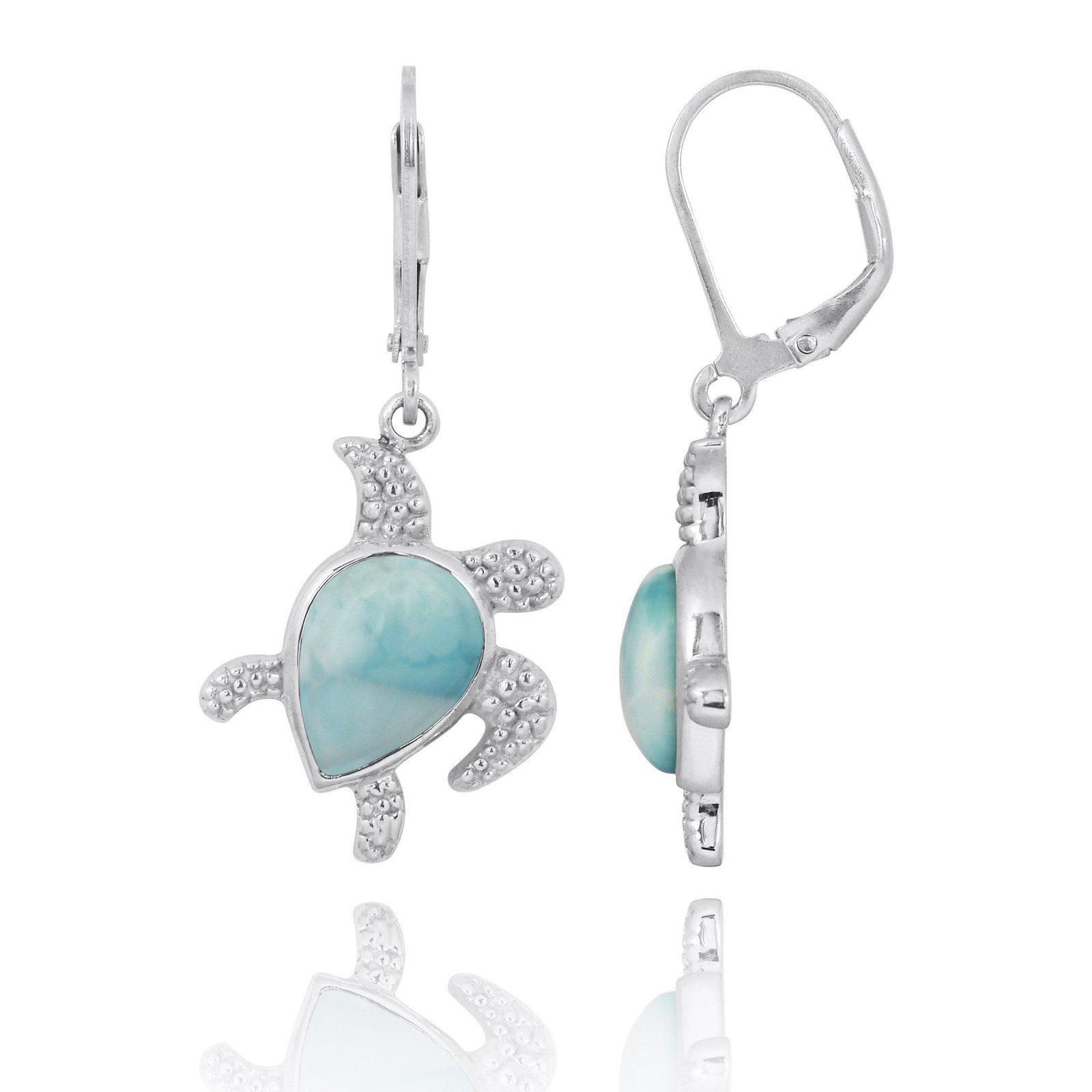 Sterling Silver Turtle Earrings with Larimar
