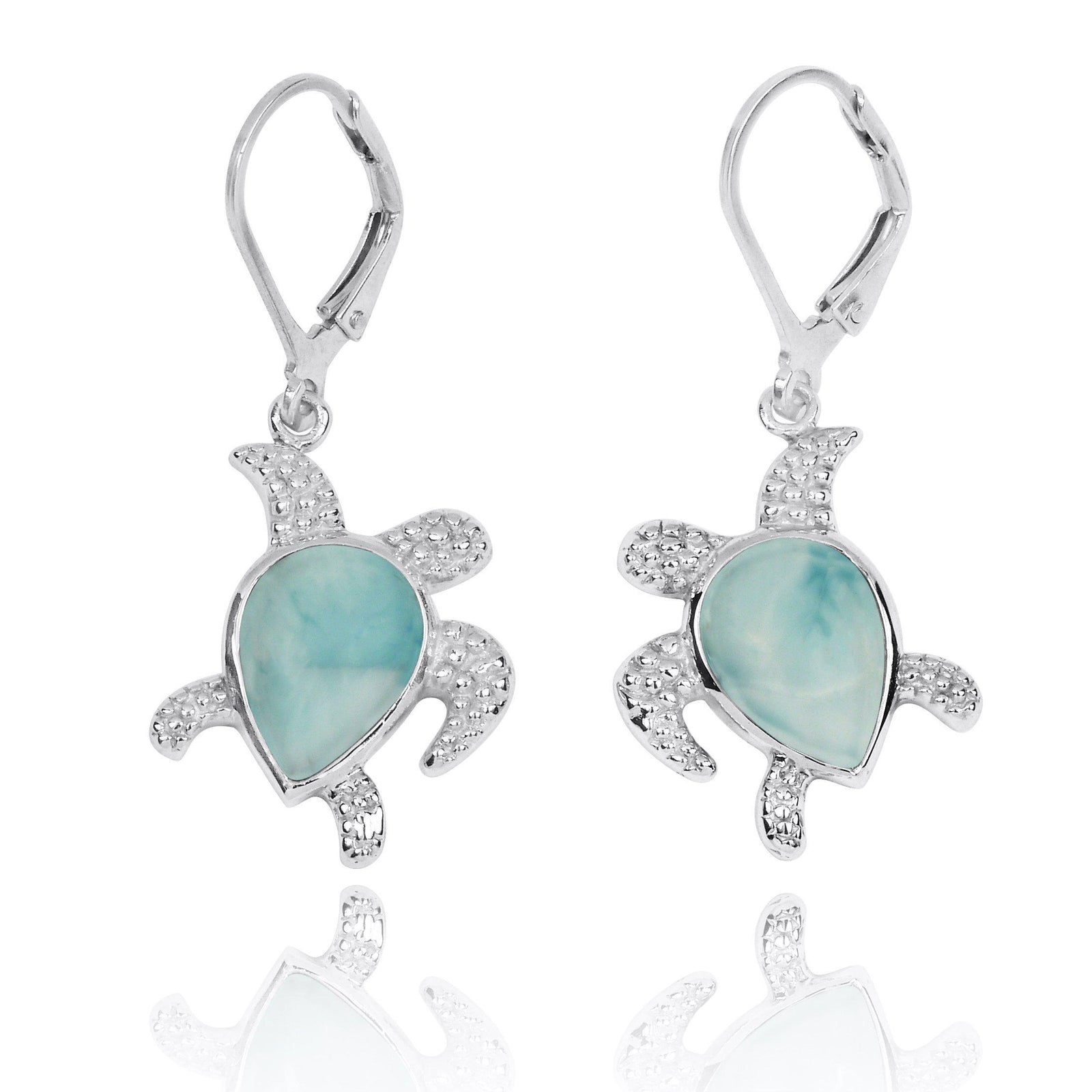 Sterling Silver Turtle Earrings with Larimar