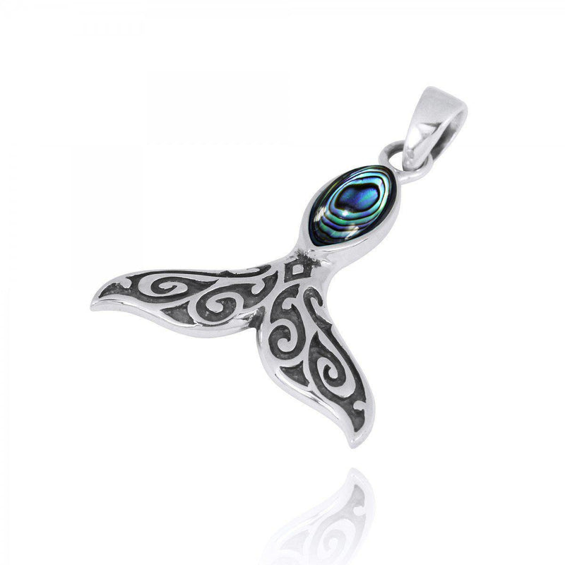 Sterling Silver Whale Tail Pendant with Abalone Shell