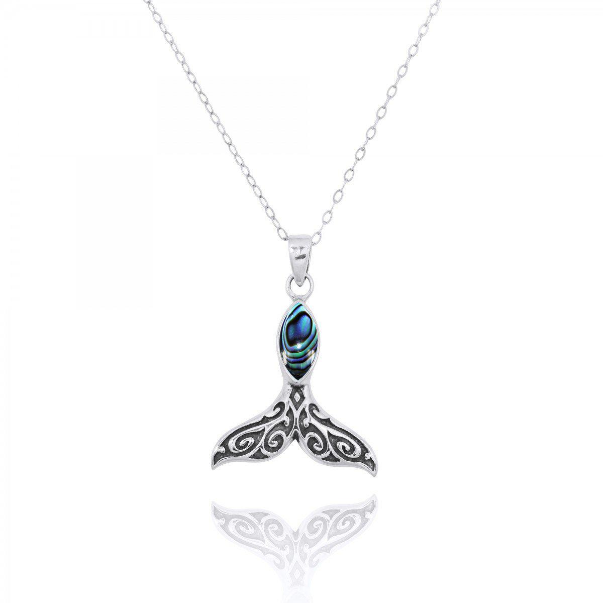 Sterling Silver Whale Tail Pendant with Abalone Shell