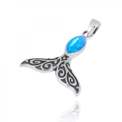Sterling Silver Whale Tail Pendant with Blue Opal