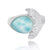 Sterling Silver Whale Tail Ring with Larimar and White CZ