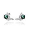 Sterling Silver Whale Tail Earrings with Round Abalone Shell and White Topaz