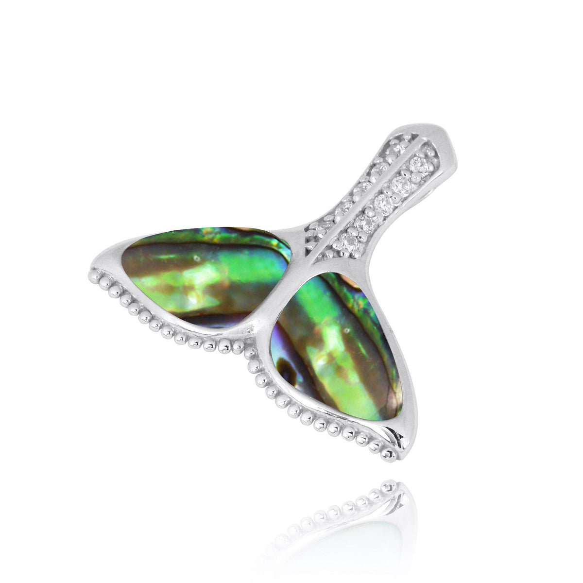 Sterling Silver Whale Tail with Abalonee and White CZ Pendant Necklace