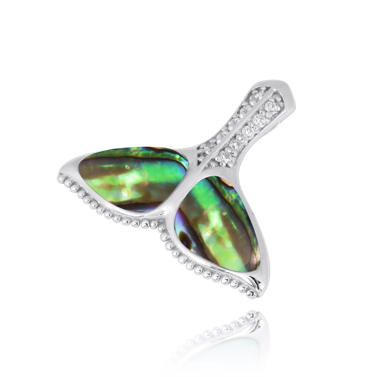 Sterling Silver Whale Tail with Abalonee and White CZ Pendant Necklace