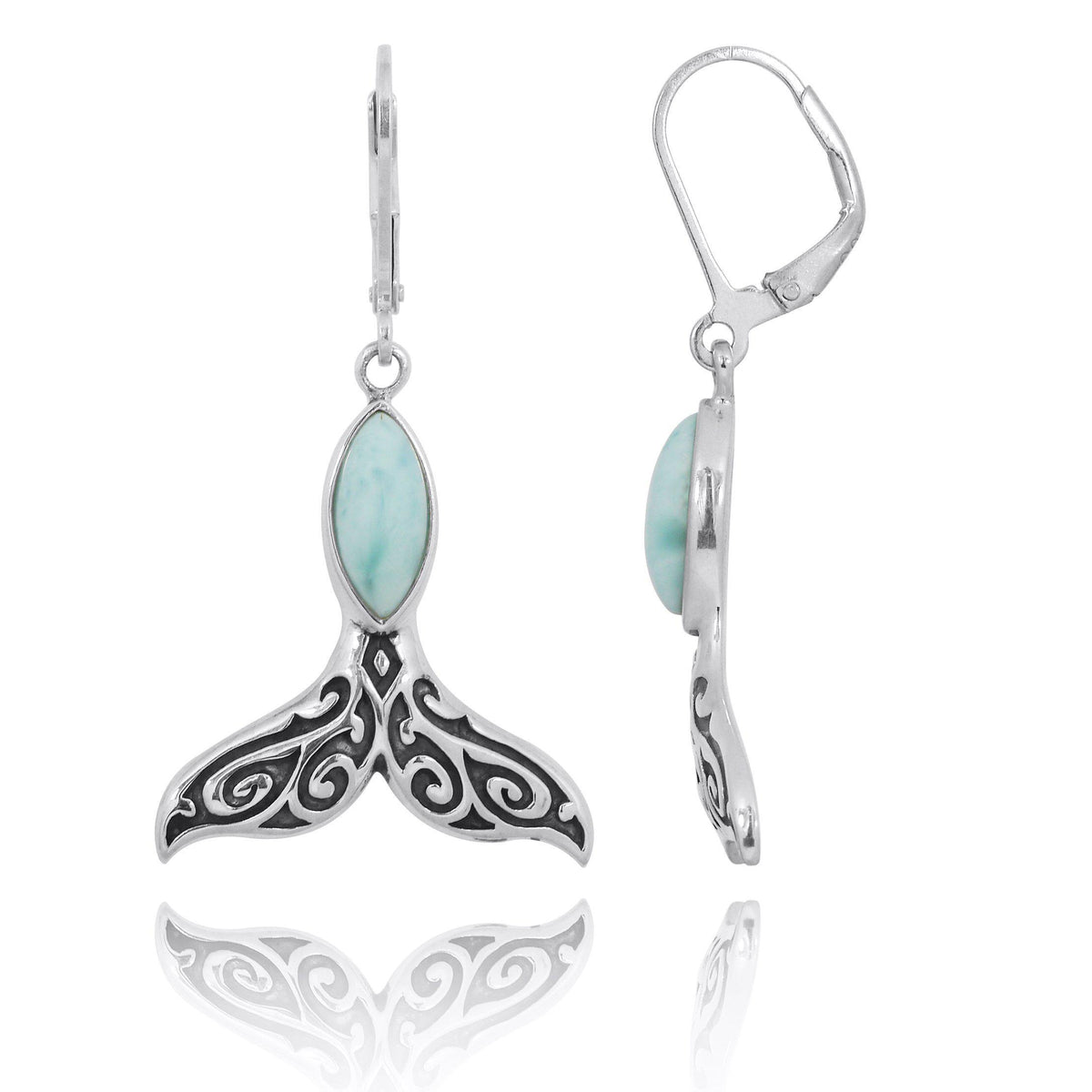 Whale Tail Earrings with Larimar
