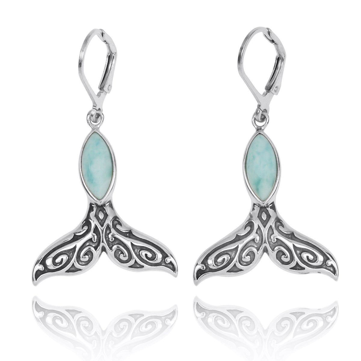 Whale Tail Earrings with Larimar