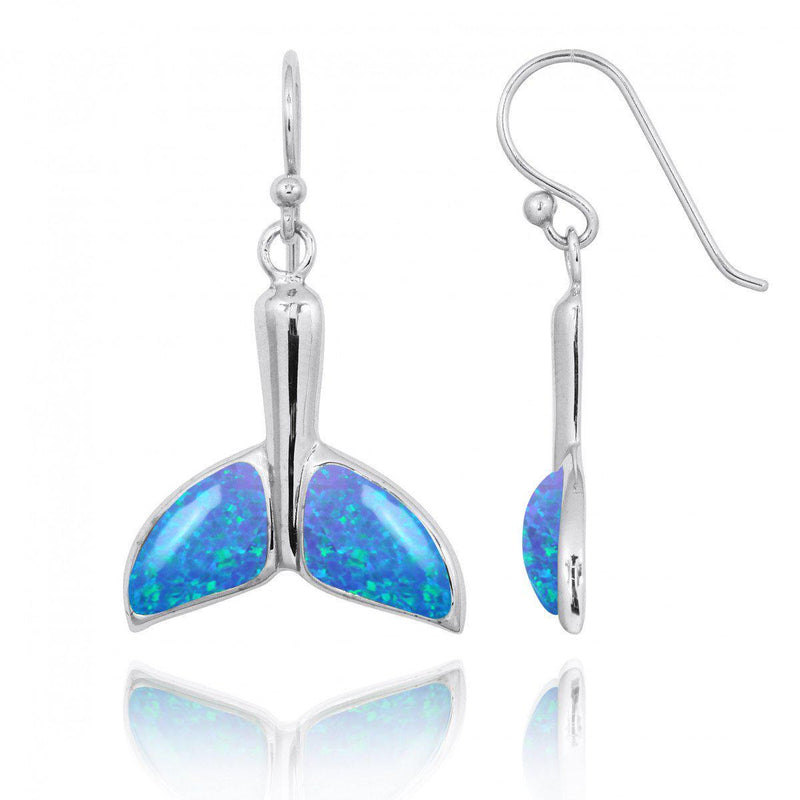 Sterling Silver Whale Tale with Blue Opal French Wire Earrings