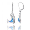 Sterling Silver Whale with Blue Opal, London Blue Topaz and Black Spinel Lever Back Earrings