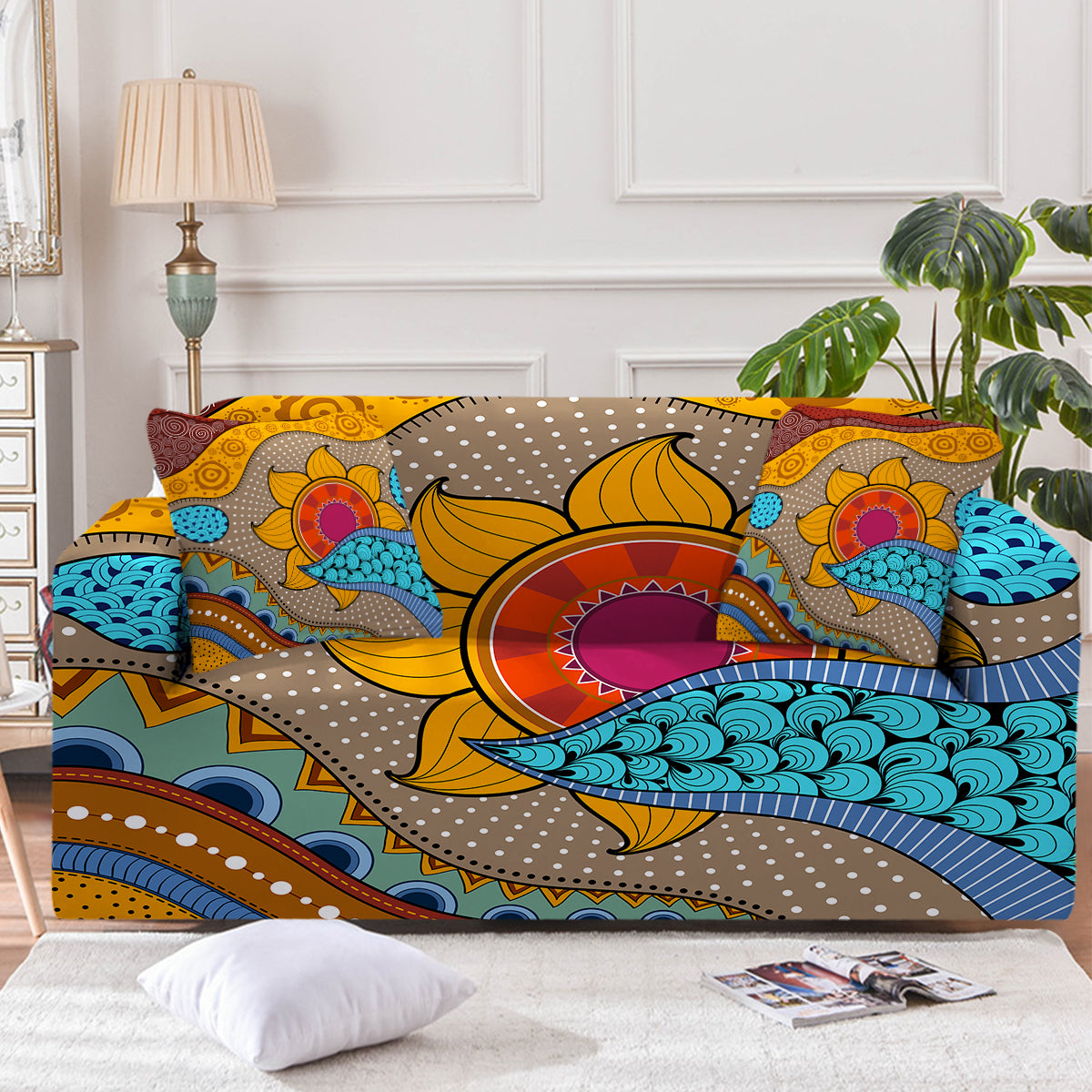 Sea, Sand &amp; Sunflowers Couch Cover