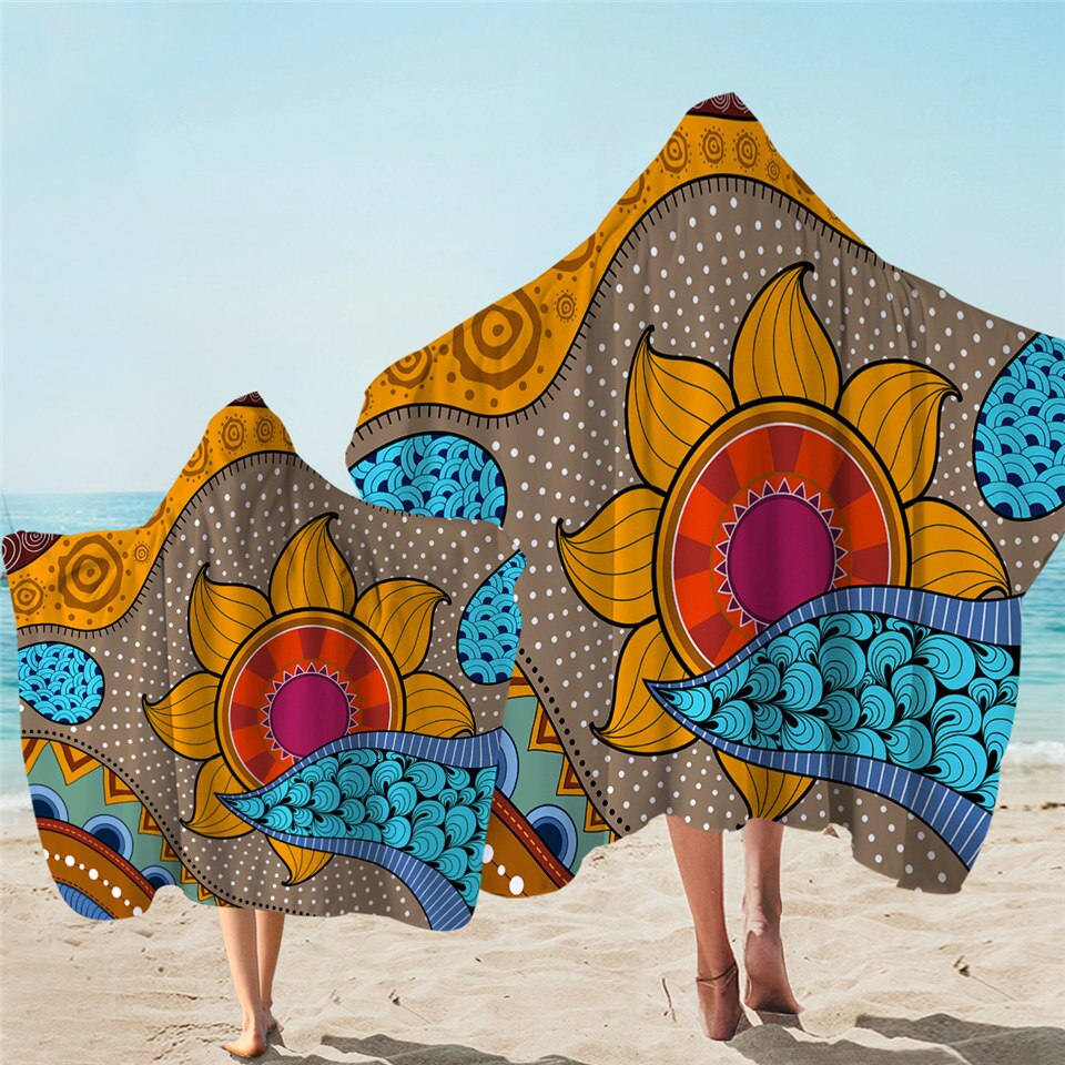Sunflower and Waves Hooded Towel