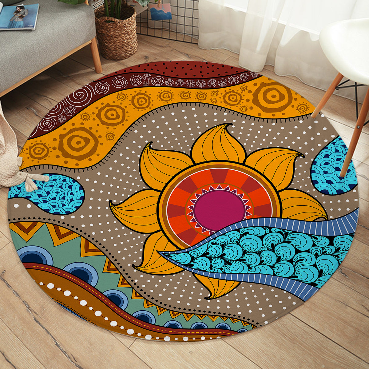 Sea, Sand and Sunflowers Round Area Rug