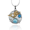 Swimming Mermaid Pendant Necklace with Larimar, Blue Topaz and Mother of Pearl Mosaic