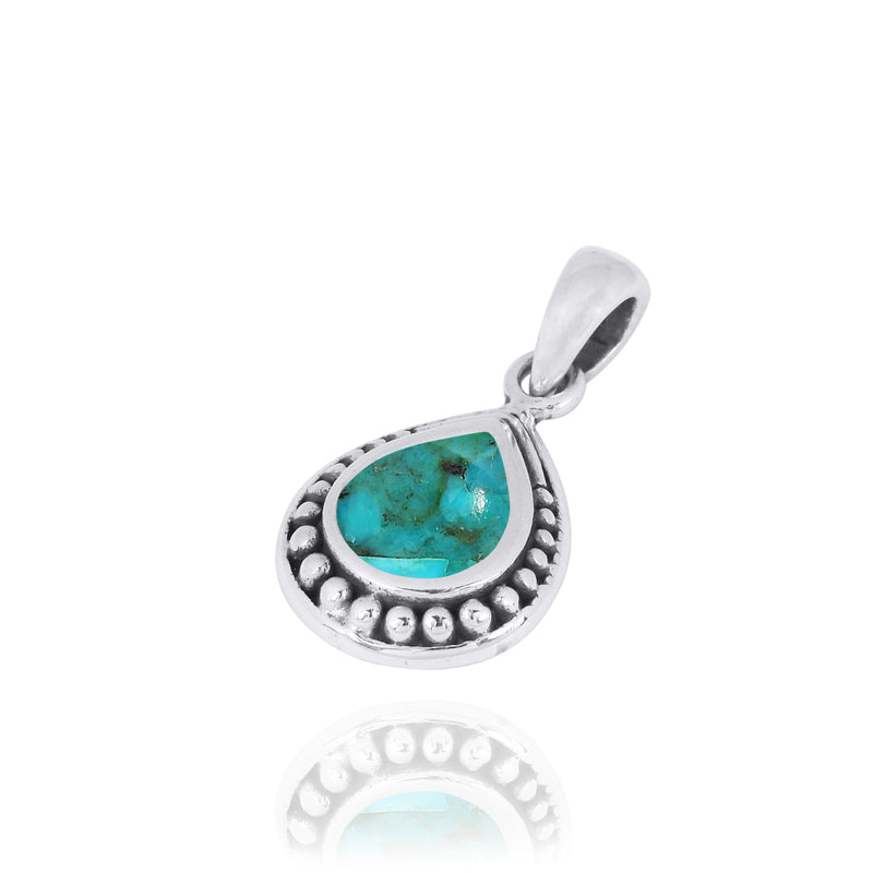 Teardrop Shaped Oxidized Silver Pendant with Compressed Turquoise