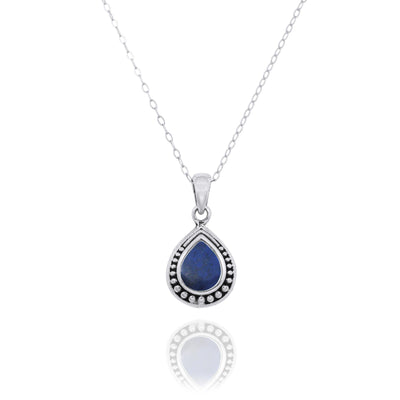 Teardrop Shaped Oxidized Silver Pendant with Lapis