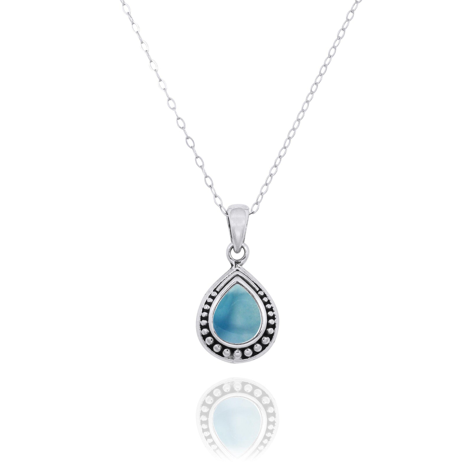 Teardrop Shaped Oxidized Silver Pendant with Larimar