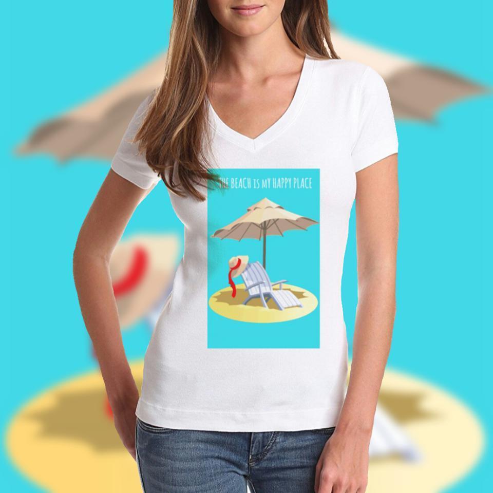 The Beach Is My Happy Place V-Neck Tee