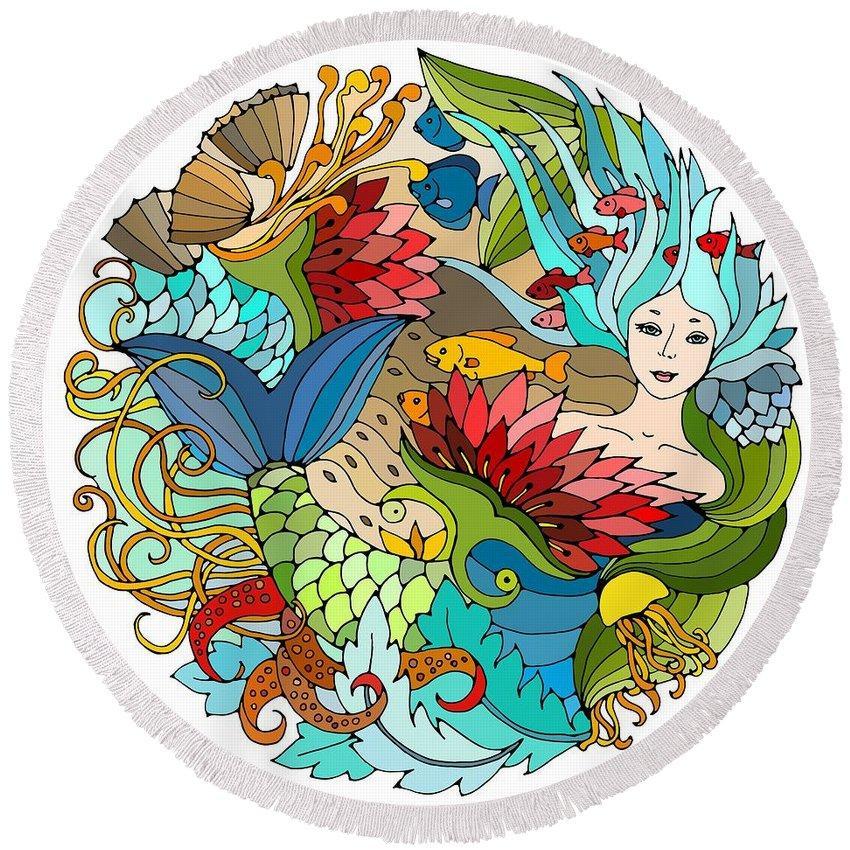 The Happy Mermaid Round Beach Towel