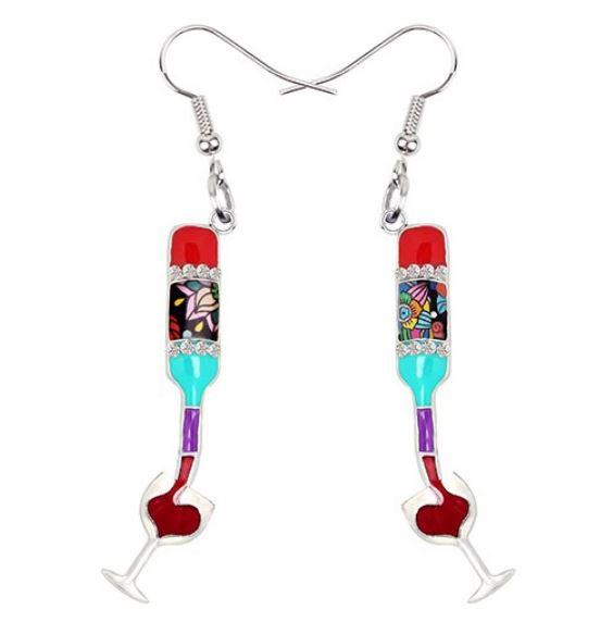 The Ocean and I and a Glass of Wine - Enamel Pendant Earrings