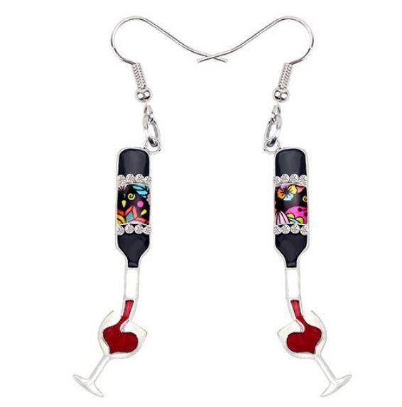 The Ocean and I and a Glass of Wine - Enamel Pendant Earrings