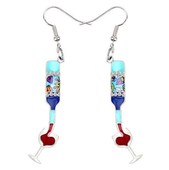 The Ocean and I and a Glass of Wine - Enamel Pendant Earrings