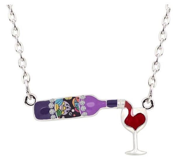 The Ocean and I and a Glass of Wine - Enamel Pendant Necklace