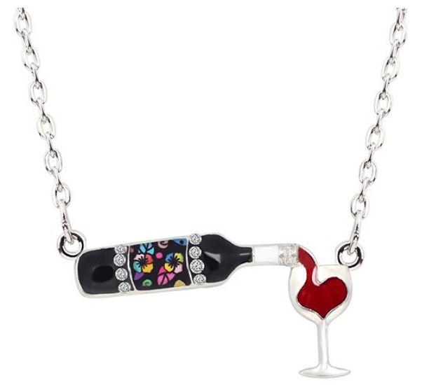 The Ocean and I and a Glass of Wine - Enamel Pendant Necklace