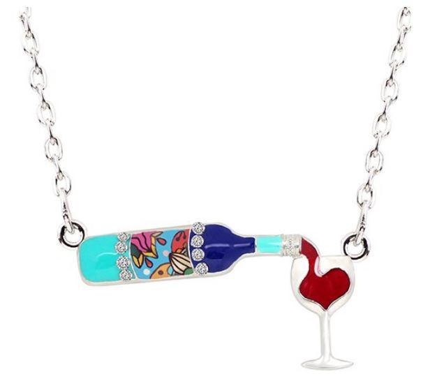 The Ocean and I and a Glass of Wine - Enamel Pendant Necklace