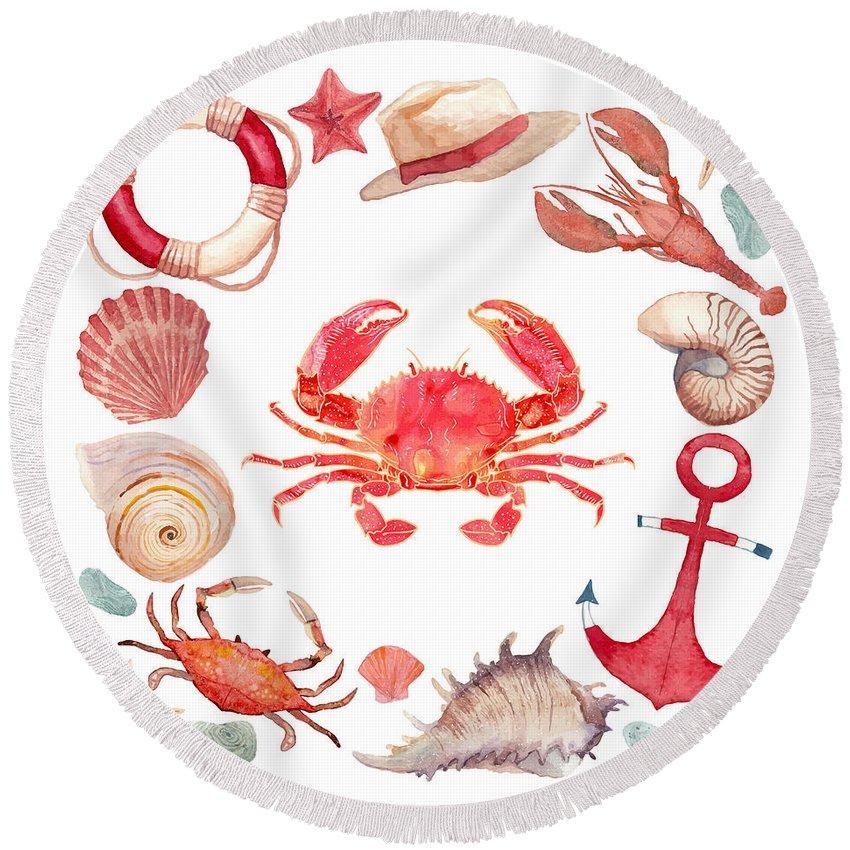 The Red Crab Round Beach Towel