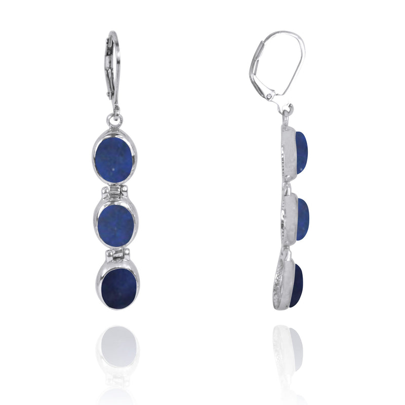 Triple Oval Lapis Sterling Silver Lever Back Earrings