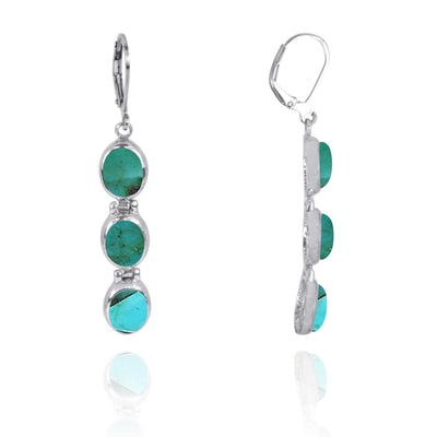 Triple Oval Turquoise comp Sterling Silver Lever Back Earrings