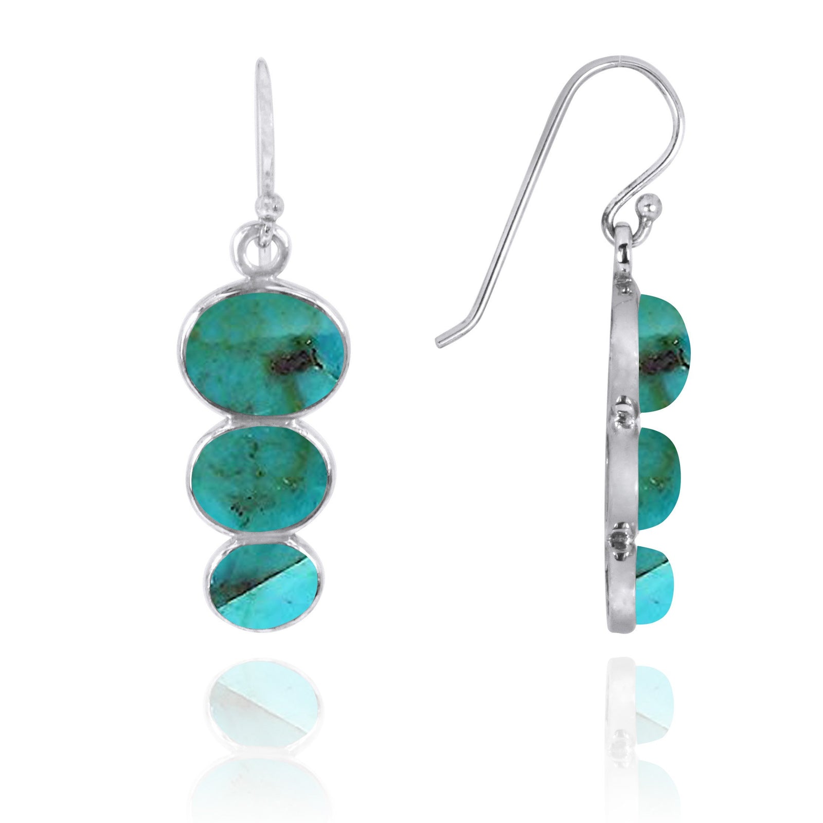 Triple Turquoise Sterling Silver Drop Earrings