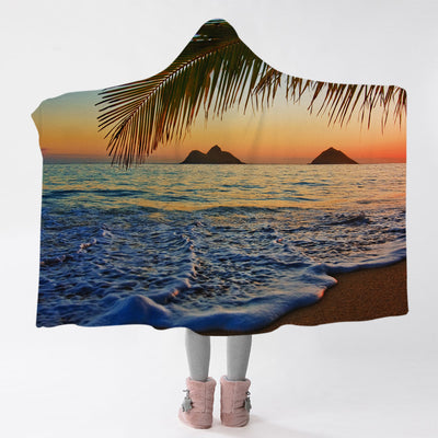 Tropical Sunset Cozy Hooded Blanket