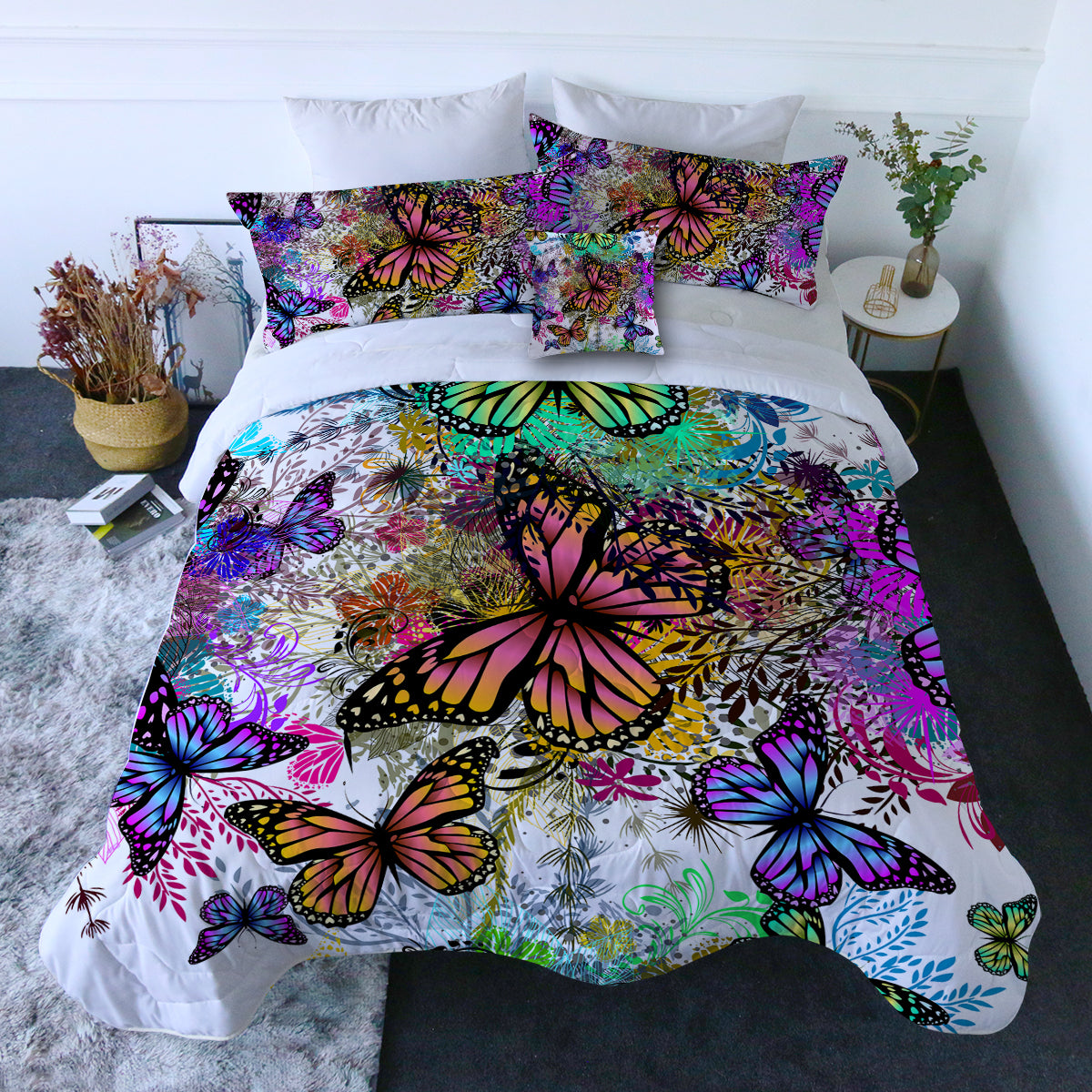 Tropical Butterflies Comforter with Shams and Pillow Cover