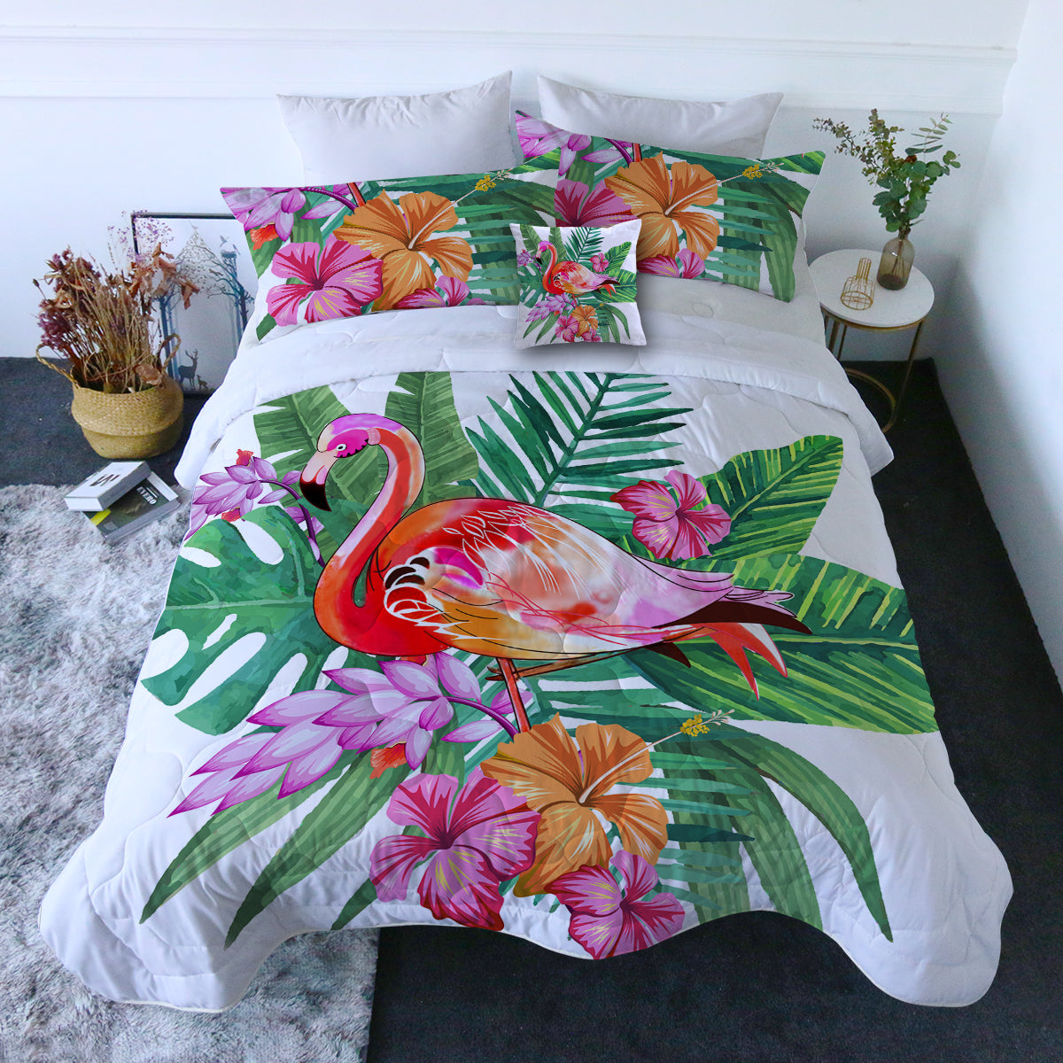 Tropical Flamingo Comforter with Shams and Pillow Cover