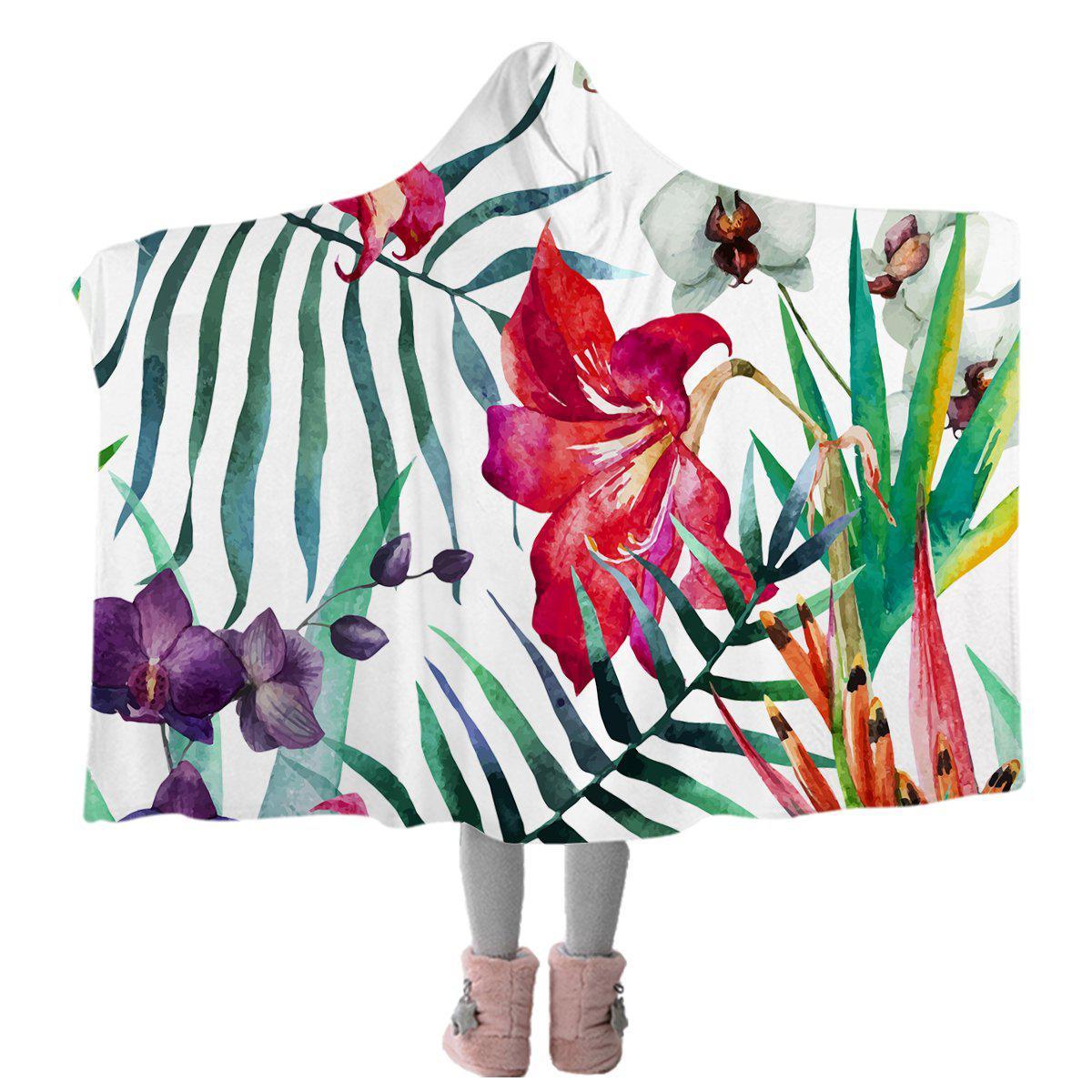 Tropical Floral Cozy Hooded Blanket