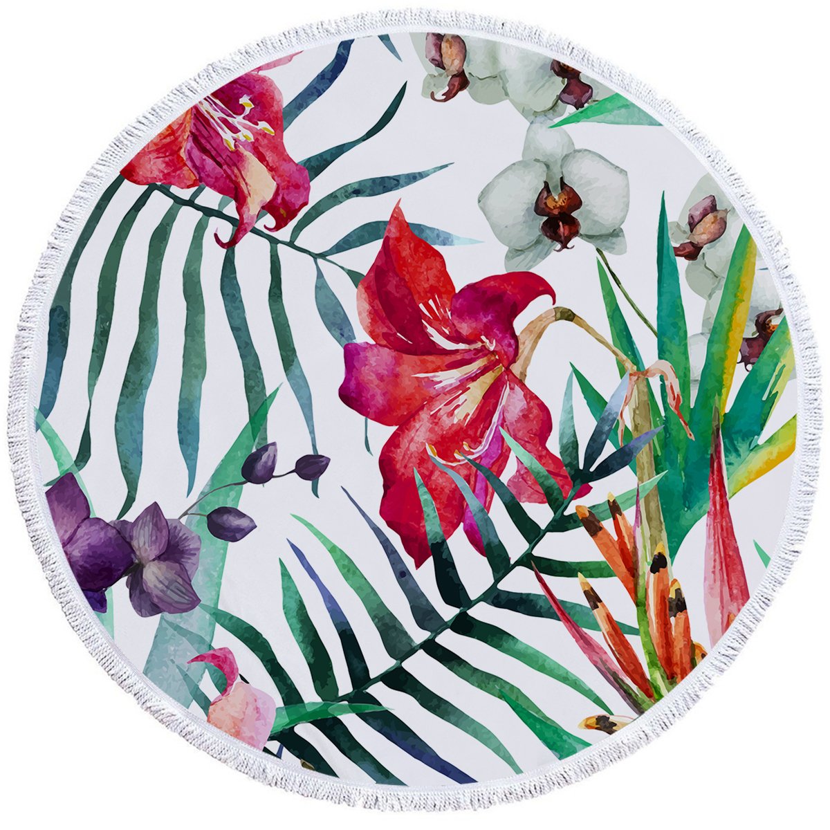 Tropical Floral Round Beach Towel