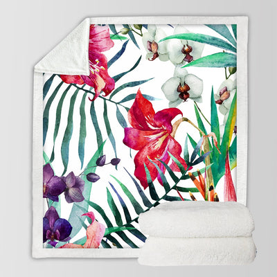 Tropical Floral Soft Sherpa Blanket
