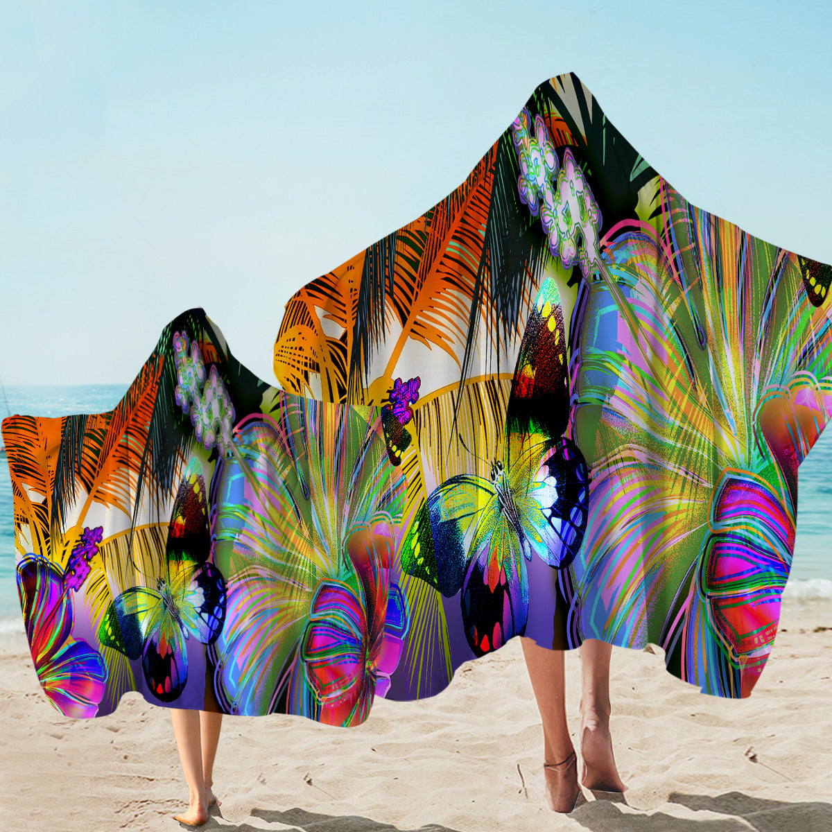 Tropical Hibiscus and Butterfly Hooded Towel