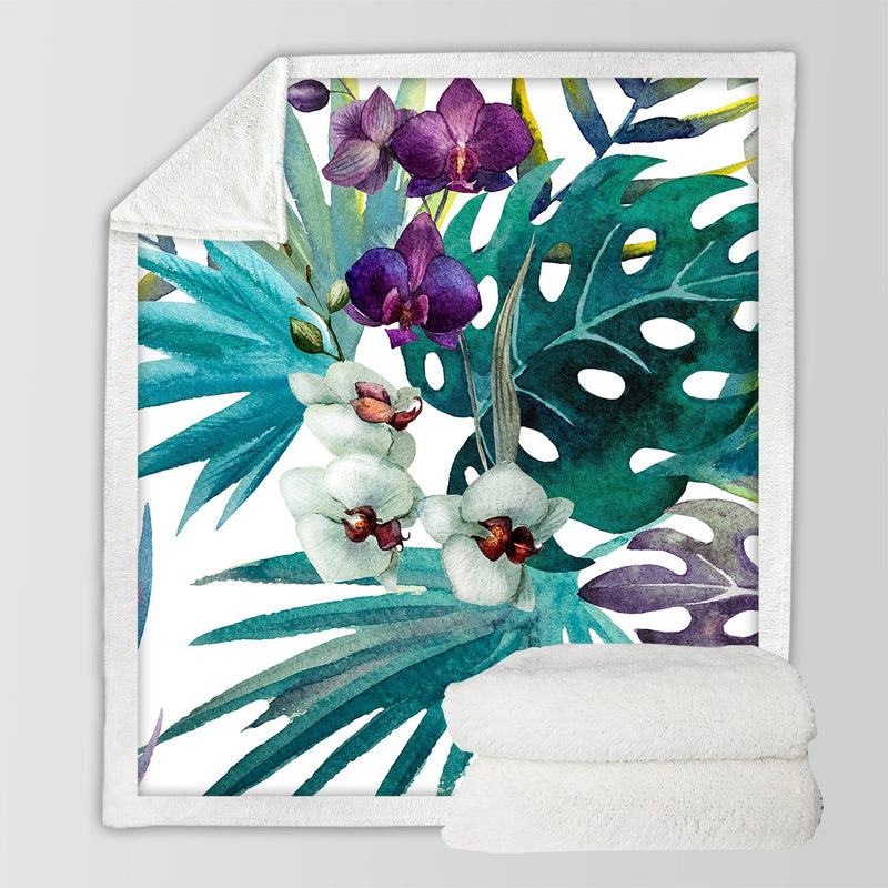 Tropical Orchids Soft Sherpa Blanket