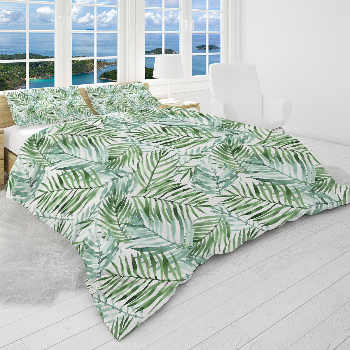Tropical Palm Leaves Reversible Bedcover Set