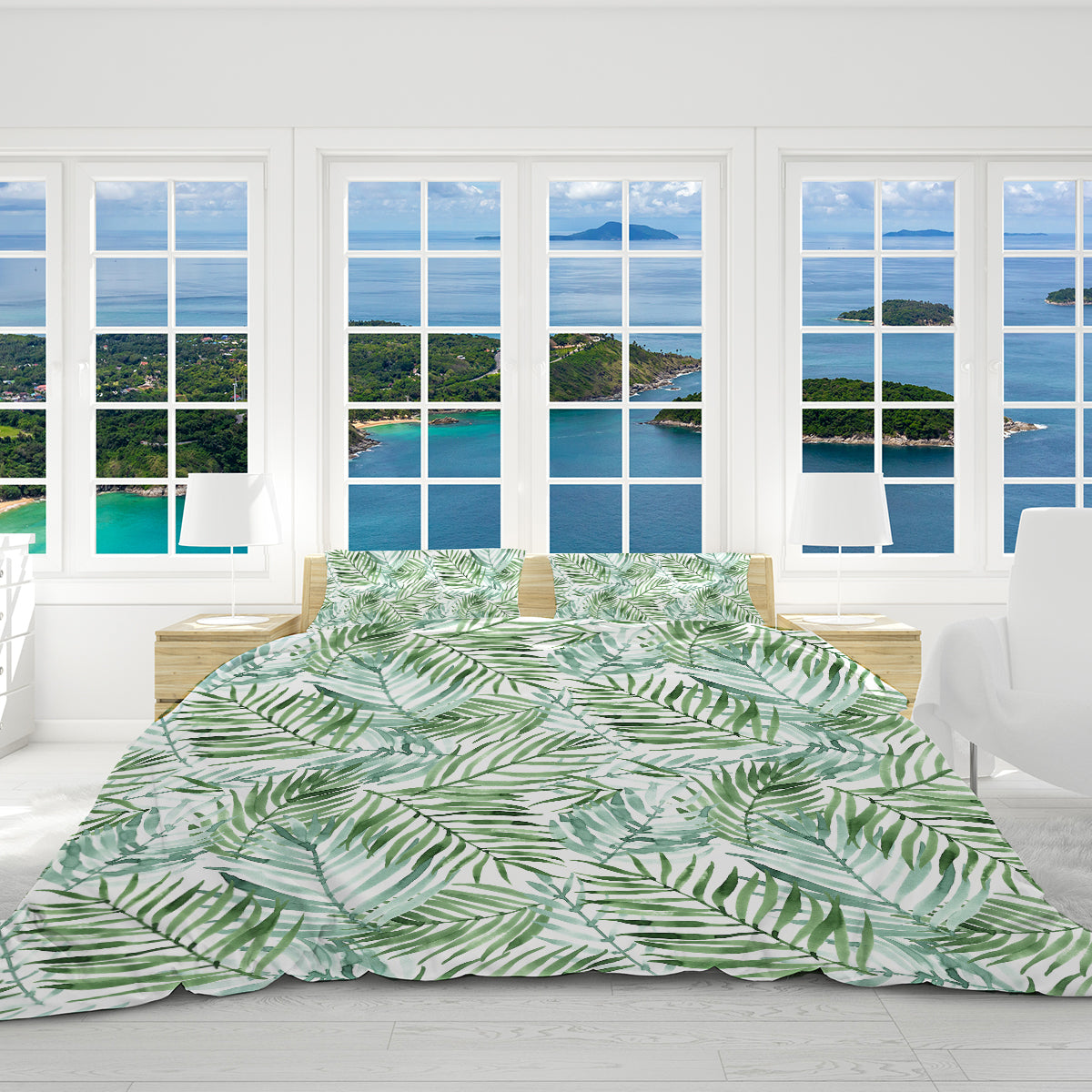 Tropical Palm Leaves Reversible Bedcover Set