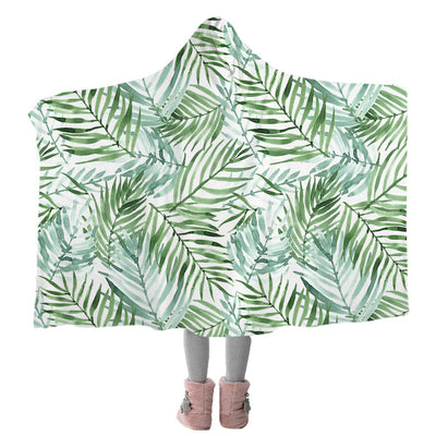Tropical Palm Leaves Cozy Hooded Blanket