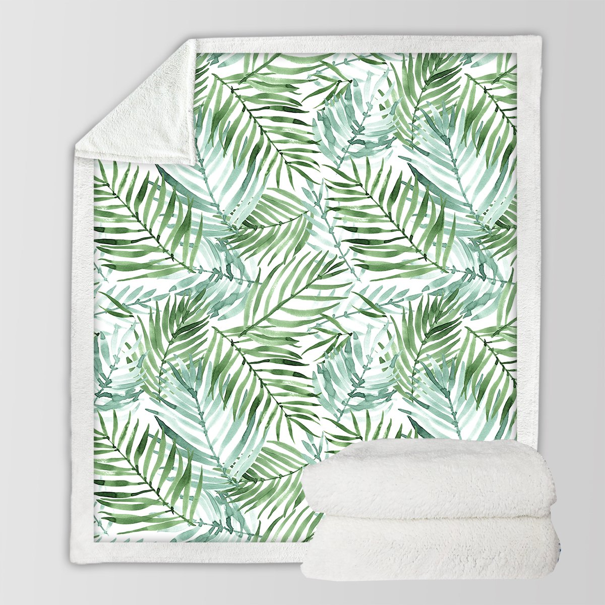 Tropical Palm Leaves Soft Sherpa Blanket