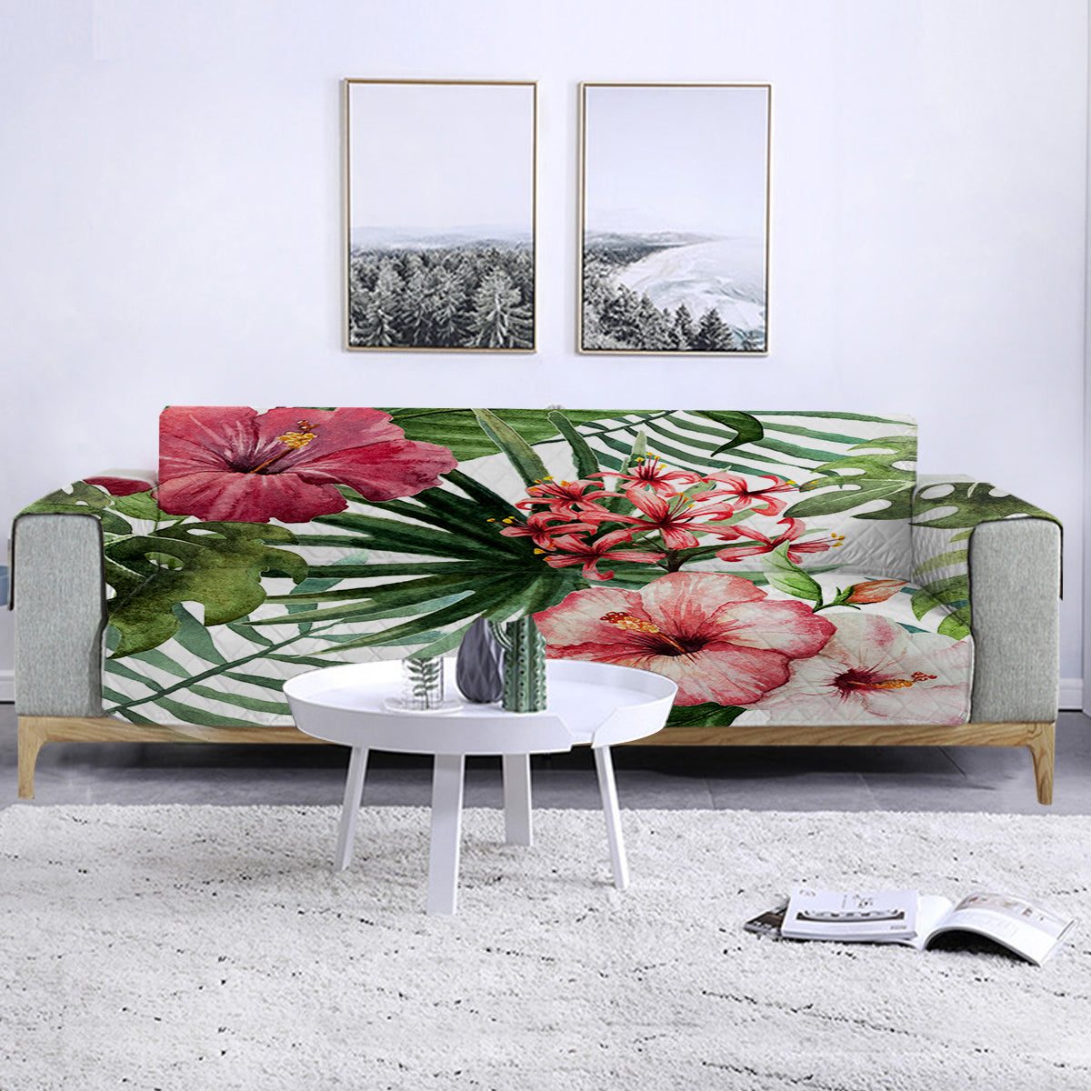 Tropical Sofa Cover - Hibiscus & Butterfly by Coastal Passion