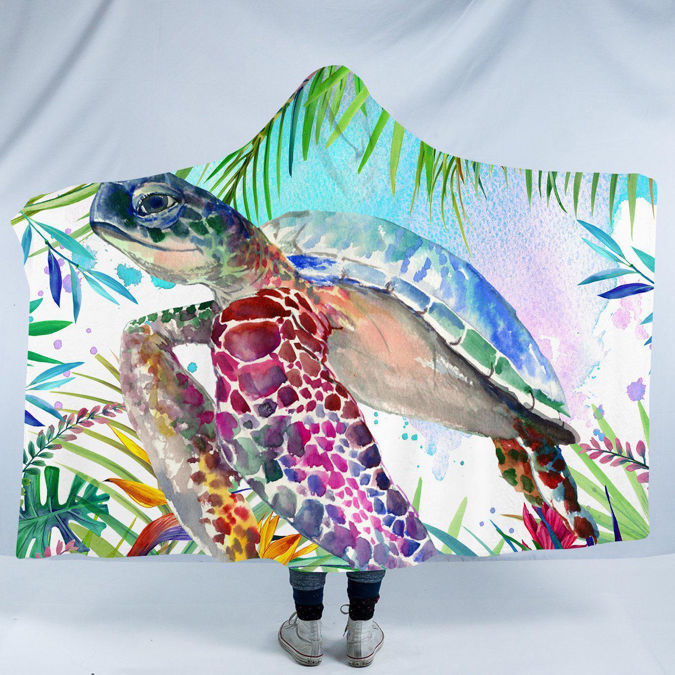 Tropical Sea Turtle Cozy Hooded Blanket