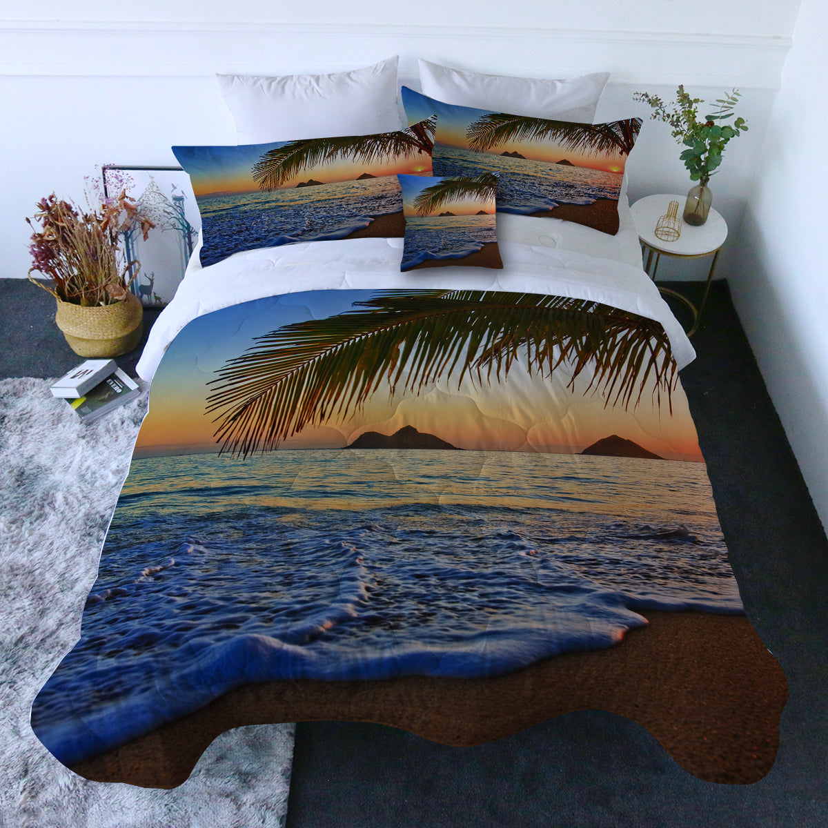 Tropical Sunset Comforter with Shams and Pillow Cover