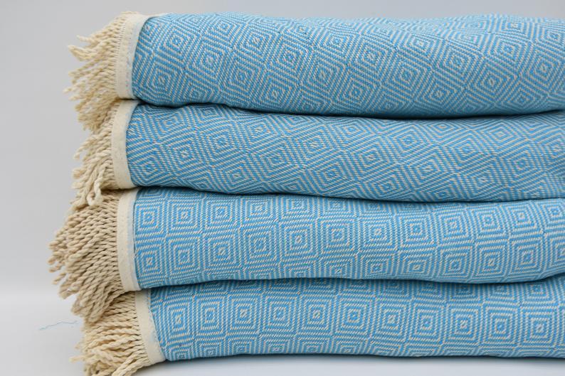 Turquoise 100% Cotton Round Beach Towel