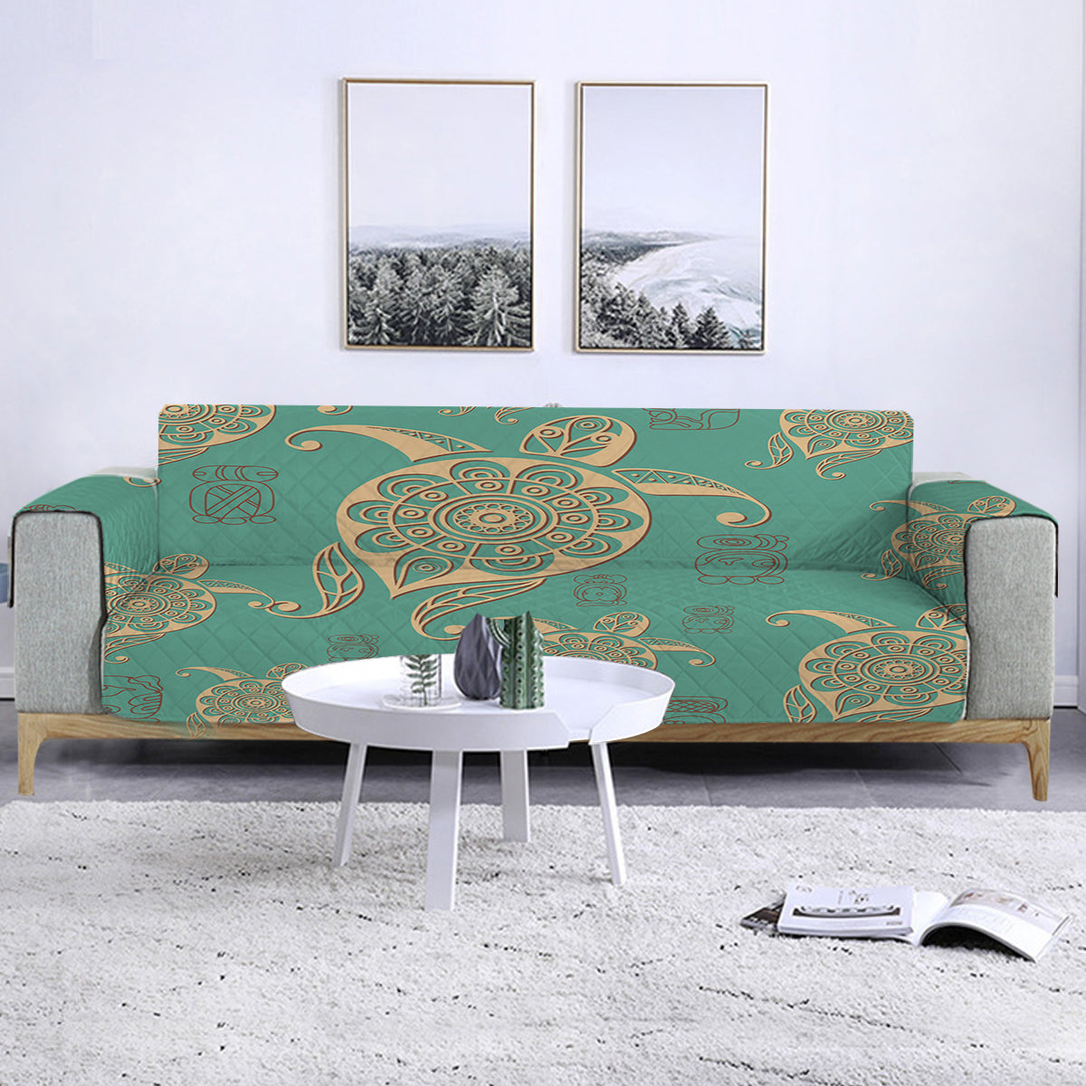 Turtles in Turquoise Sofa Cover
