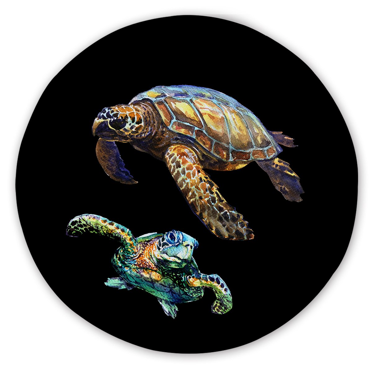 Turtles in Black Round Sand-Free Towel
